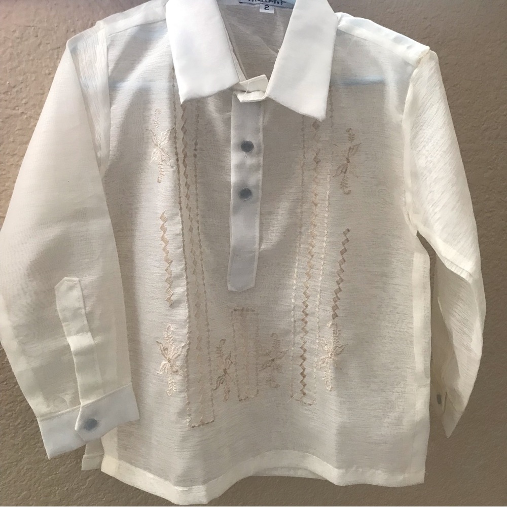 Kids Cream Barong Tagalog Shirt - Picture 4 of 15